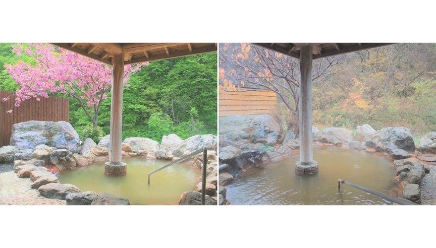 露天風呂：春は桜、秋は紅葉と四季折々に変化する自然を眺めながら入る露天は究極の癒し（女湯）